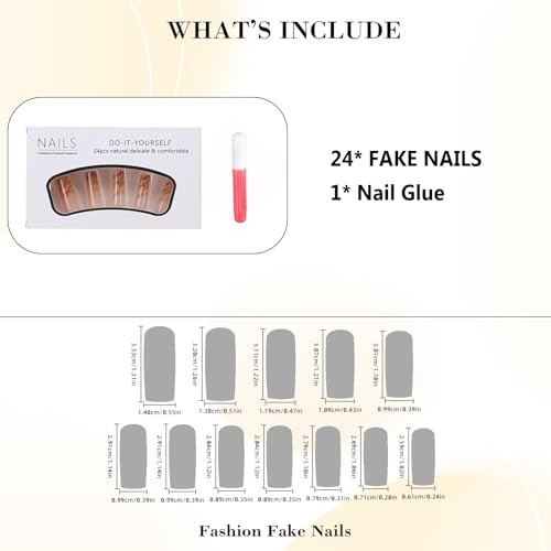 IMRAIN Long Square Press On Nails - Brown Marble Gradient A-19 Variation 24 Pcs