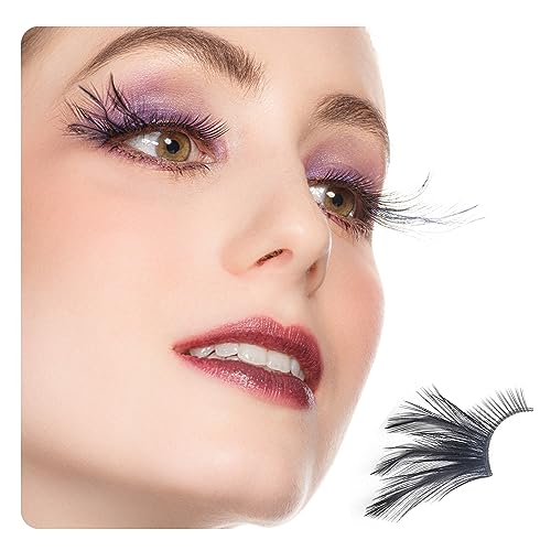 Black Cat Eye Gothic False Lashes - Matte Black Feather Petal Design, Reusable for Halloween & Gothic Looks - Variation: Black