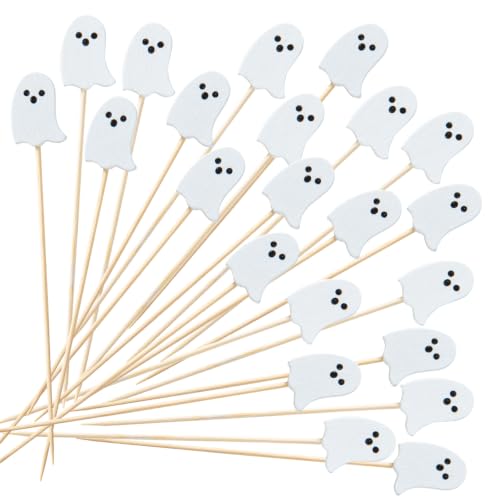 Halloween Ghost Bamboo Cocktail Picks - 100 Pack for Food & Drink Decoration