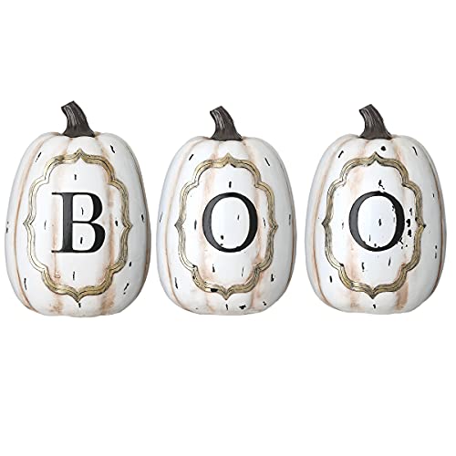 Halloween White Pumpkin Boo Sign Decoration - 13 Inch Festive Holiday Decor