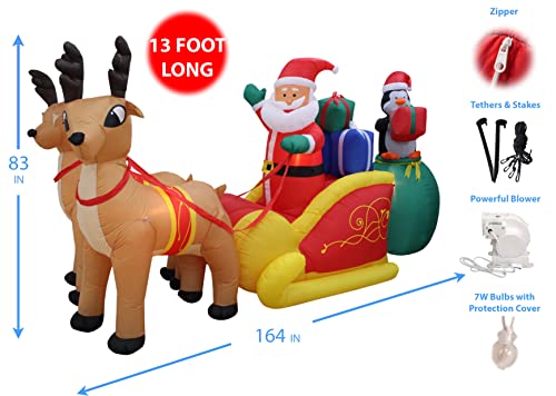 13 Ft Jumbo Lighted Christmas Inflatable Santa Claus and Penguin Scene