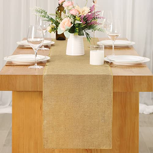 Khaki Burlap Table Runner Set - 2 Pieces 13x84 Inches Farmhouse Decor
