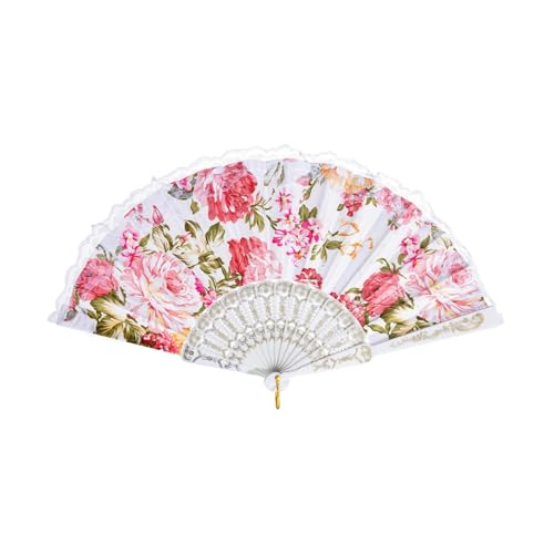 White Large Folding Silk Hand Fan - Elegant Chinese Rave Renaissance Fan for Festival & Dance - 20 Pack