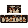 Ghost Bat Halloween Kitchen Mats Set of 2 - Black, 17x29 & 17x59 Inches
