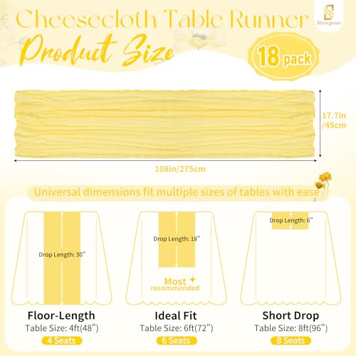 Light Yellow Cheesecloth Table Runner 17x108 Inches - 18 Pack Boho Home Decor
