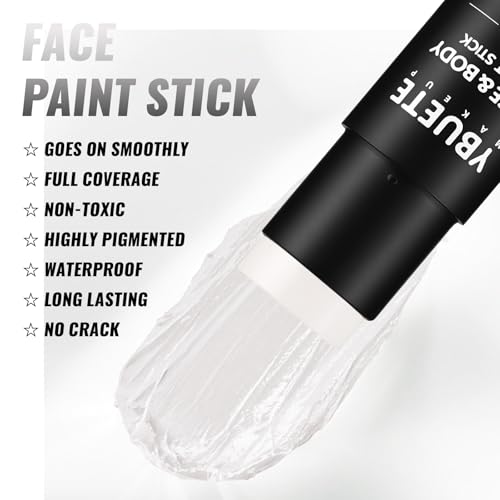 Oil Based Face & Body Paint Stick for Halloween Cosplay - White - Full Coverage, Smudge-Proof