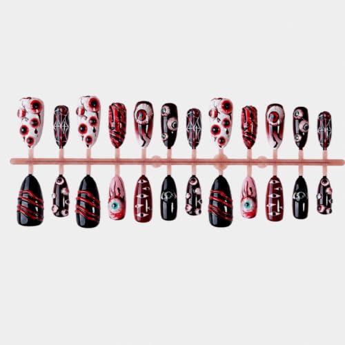 Halloween Long Stiletto Press-On Nails - Eyeball Blood Web Design, Multicolor-019050