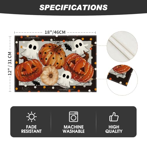 Black Jack O Lantern Halloween Placemat Set of 4 - 12 x 18 Inch Rectangular