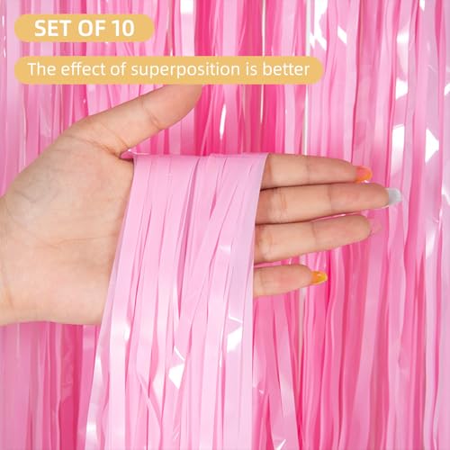Macaron Pink Foil Curtain Backdrop 3.2ft x 8.2ft - 10 Pack Party Decoration