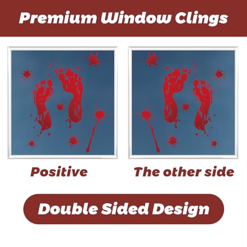 Halloween Window Clings - Bloody Handprints, Ghosts & Zombies, 119 Pcs with Bloody Footprint Variation