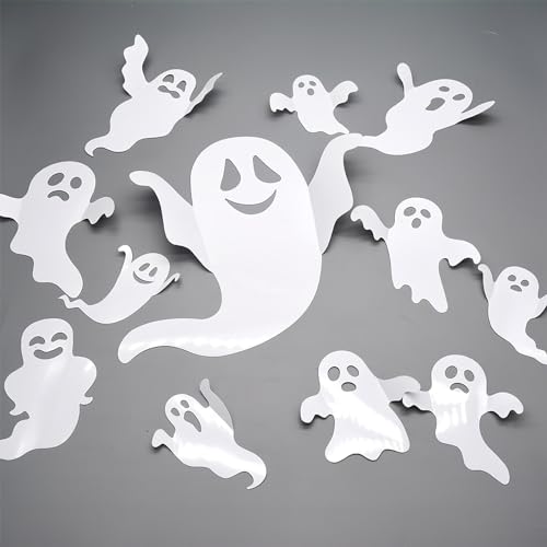 Halloween Ghost Wall Decals - 24 Reusable 3D Spooky Stickers for Home & Party Decor