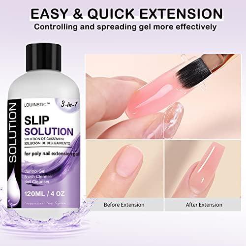 LOUINSTIC Poly Nail Gel Slip Solution - 4oz Slip Solution for Poly Nail Extension Gel, Anti-Stick Slip Solution for Nails, Brush Clean Liquid, Easy to Use, Beginners, Home Salon