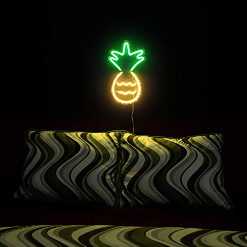 17x10 Inch LED Neon Pineapple Wall Sign - Yellow & Green Modern Decor