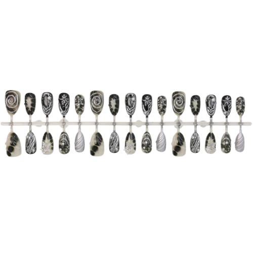 Aoustratum Halloween Goth Short Almond Press On Nails with Silver Star Rhinestones - Style04