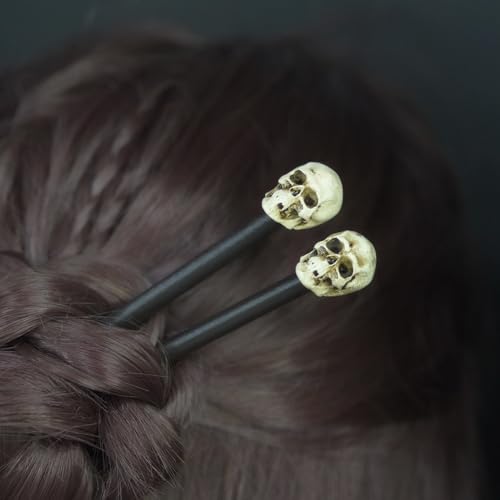 Gothic Skull Hair Sticks 2-Pack - Halloween Cosplay Bun Holders for Women