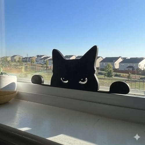 Wooden Black Cat Halloween Decor Peeking Silhouette for Home & Party