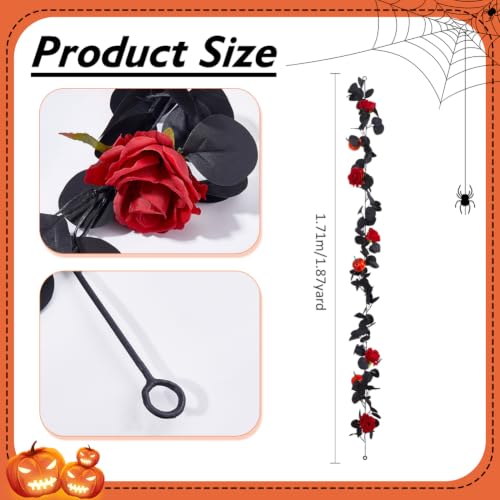 Artificial Black Rose Garland 5.6ft Faux Flower Vine for Halloween & Wedding Decor