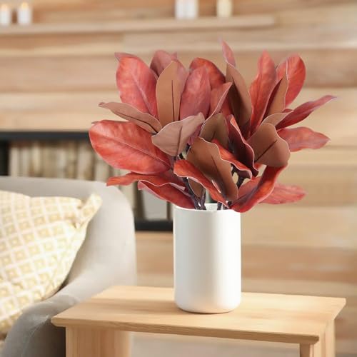 Artificial Magnolia Leaves Stems - Burgundy Fall Branches for Home Decor, Weddings & Events - 4 Pieces with Red Variation