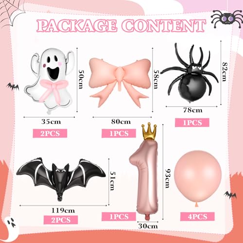 Halloween Birthday Balloon Set - Pink and Black with Bat and Ghost Variations, 12 Pcs
