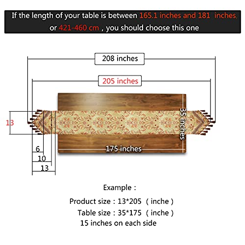 Luxury Velvet Gold Table Runner 13x205 Inch with Vintage Damask Design - Gold, 1 Piece
