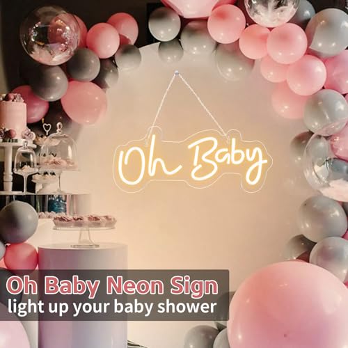 Warm White Oh Baby Neon Sign for Baby Shower & Gender Reveal Backdrop - 16.5x6.9 Inches Dimmable LED Light