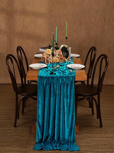 Peacock Blue Velvet Table Runner 20x120 Inches Set of 2 for Weddings & Events - Luxurious Decor