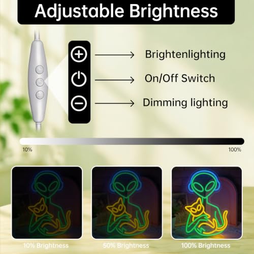 Alien Cat Neon Sign - Dimmable USB Wall Light for Bedroom Gaming Room Decor