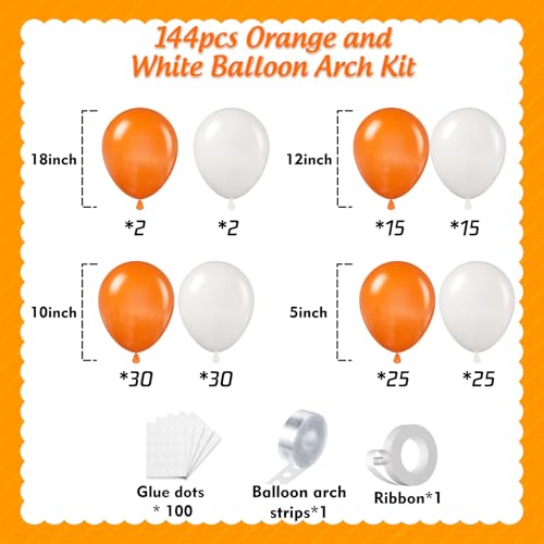 Orange and White Balloon Arch Kit - 144 pcs for Party Decorations