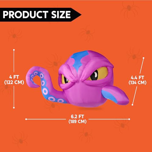 Inflatable Halloween Octopus Decoration with LED Lights - 6.2 x 4.4 ft, Outdoor Yard & Window Decor