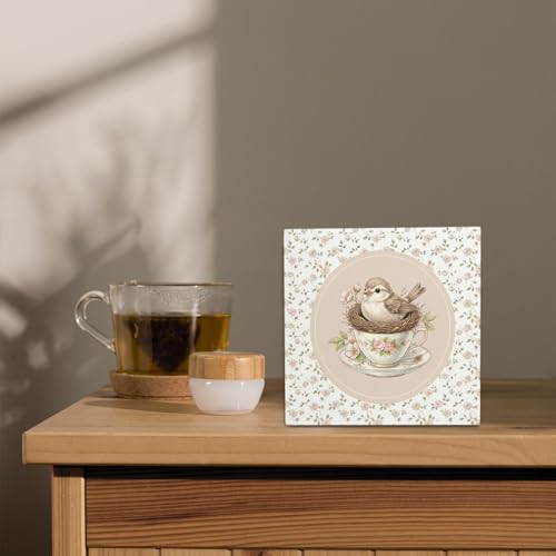 Wooden Bird Nest Sign - Rustic Flower Bird Decor for Home & Nursery