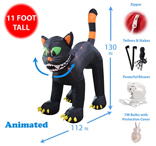 11 Foot Animated Inflatable Black Cat Halloween Decoration with Lights and Rotating Head