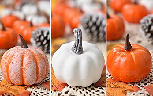 Artificial Fall Pumpkins and Maple Leaves Home Decor Set - Harvest Thanksgiving Autumn Decorations