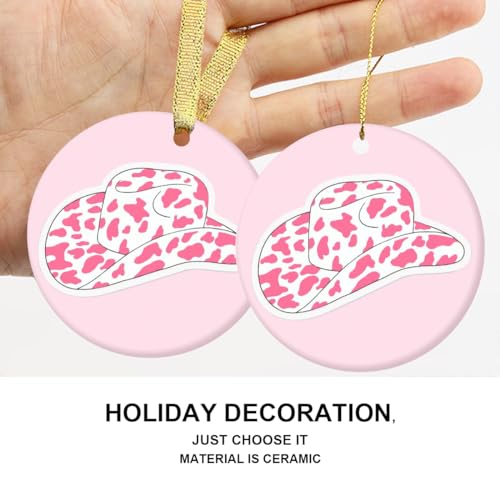 Pink Cowgirl Hat Christmas Ornament Ceramic Pendant Holiday Decor Gift