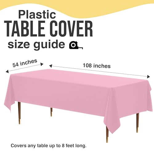 Pink Disposable Plastic Tablecloth 54x108 Inches - Thicker 66% 12 Pack