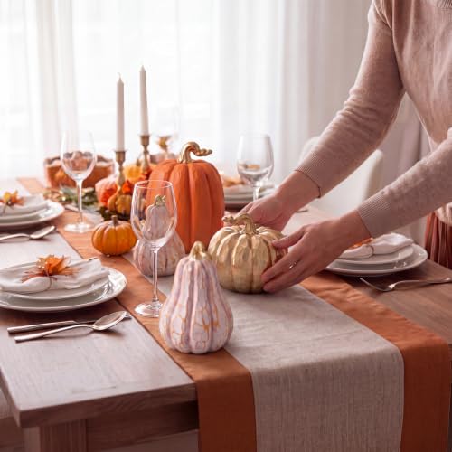 Fall Pumpkin Decor Set of 3 - White and Gold Resin Pumpkin Statues with Variation Pumpkin / Fall