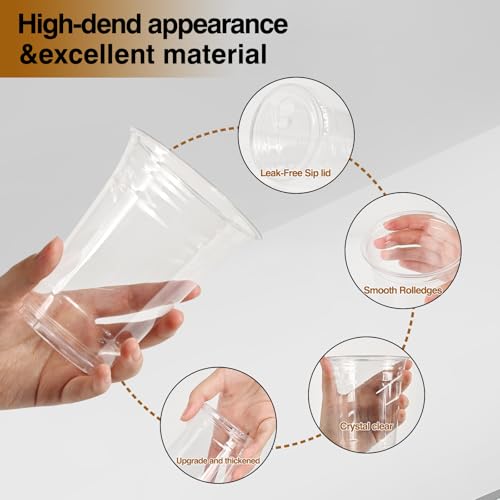 50 Pack Clear Disposable Plastic Cups with Lids and Straws - 20 oz Party Tumblers