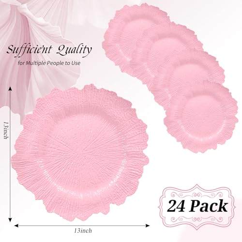 Pink Plastic Charger Plates Set of 24 - 13 Inch Reef Design for Weddings & Events - Variation of THIS Listing