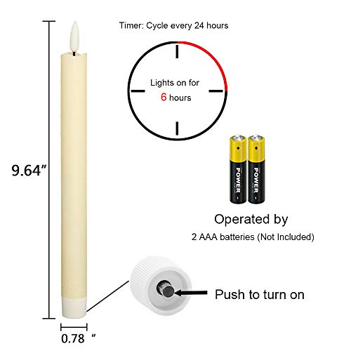 3 Pack Ivory Flameless Wax Taper Candles with Timer - Realistic Flicker, Safe for Holidays
