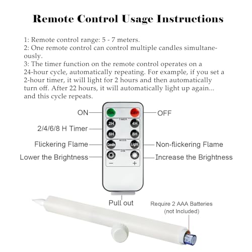 Green Flameless Taper Candles with Remote Timer 10 Inch - 6 Pack with Variation 10.5FT Floral Green