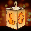 Halloween Wooden Lantern Box with Spooky Cat & Spider Cutouts - Rustic Candleholder Decor