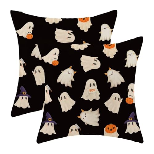 Halloween Pillow Covers Set of 2 22x22 Inch Ghost Pumpkin Black and White Decor
