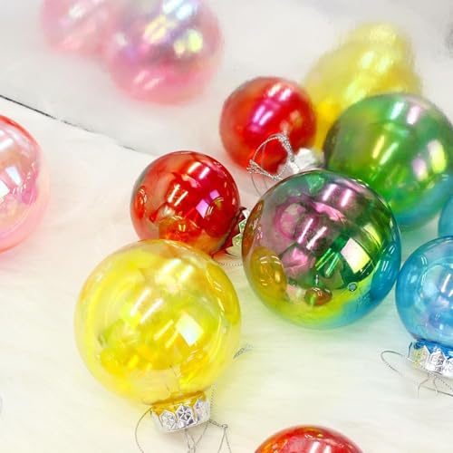 Multicolored Iridescent Plastic Christmas Ball Ornaments - 12PCS 60MM Set