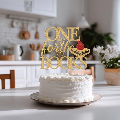Gold Glitter Book Theme Cake Topper for First Birthday & Baby Shower