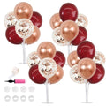 Burgundy Rose Gold Balloon Stand Centerpieces Set - 4 Reusable Table Decorations with Balloons