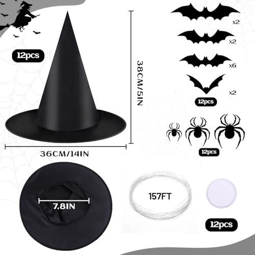 Halloween Witch Hats Hanging Decor Set with Bats & Spiders – Indoor & Outdoor Party Decorations