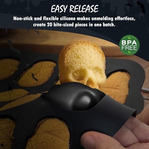 Skull Silicone Mold for Halloween Baking & Cake Decorating - 2.75 Inch, Reusable Food-Grade Nonstick Pan, Spooky Skeleton Design, 6 Cavities