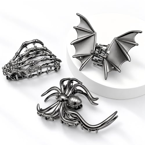 Halloween Gothic Hair Clips Set - Bat Wing, Spider, Skeleton Hand Claw Clips - Style A