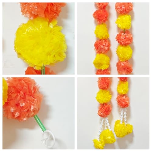 Artificial Marigold Garlands for Diwali & Festival Decorations - 2 Pack 4.9ft Long Flower Strands