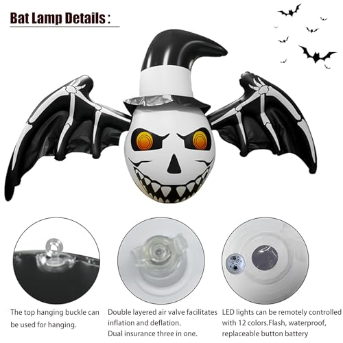 Halloween Inflatable Ghost with Bat Variation - Outdoor Decor with LED Lights