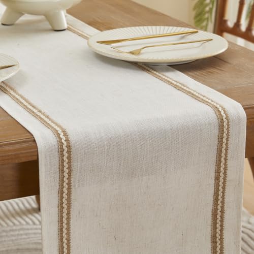 Wracra Jute Table Runner - Farmhouse Style, 14x60 Inch Off White Linen